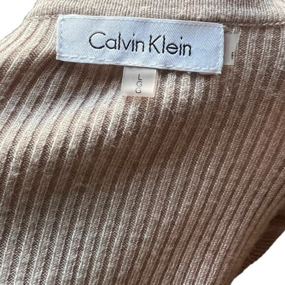 Calvin Klein Beige Ribbed with Lacing Detail Scoop Neck Knit Sweater - Large - Picture 4 of 5